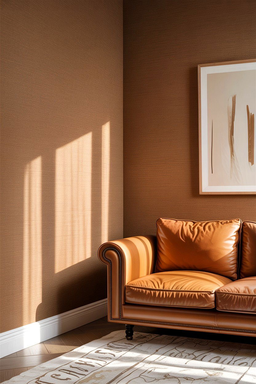 Camel textured wallpaper - 30 camel living room ideas