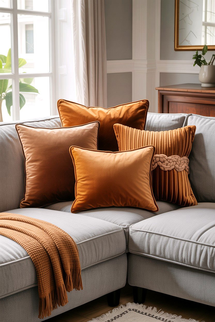 Camel throw pillows for sofa - 30 camel living room ideas