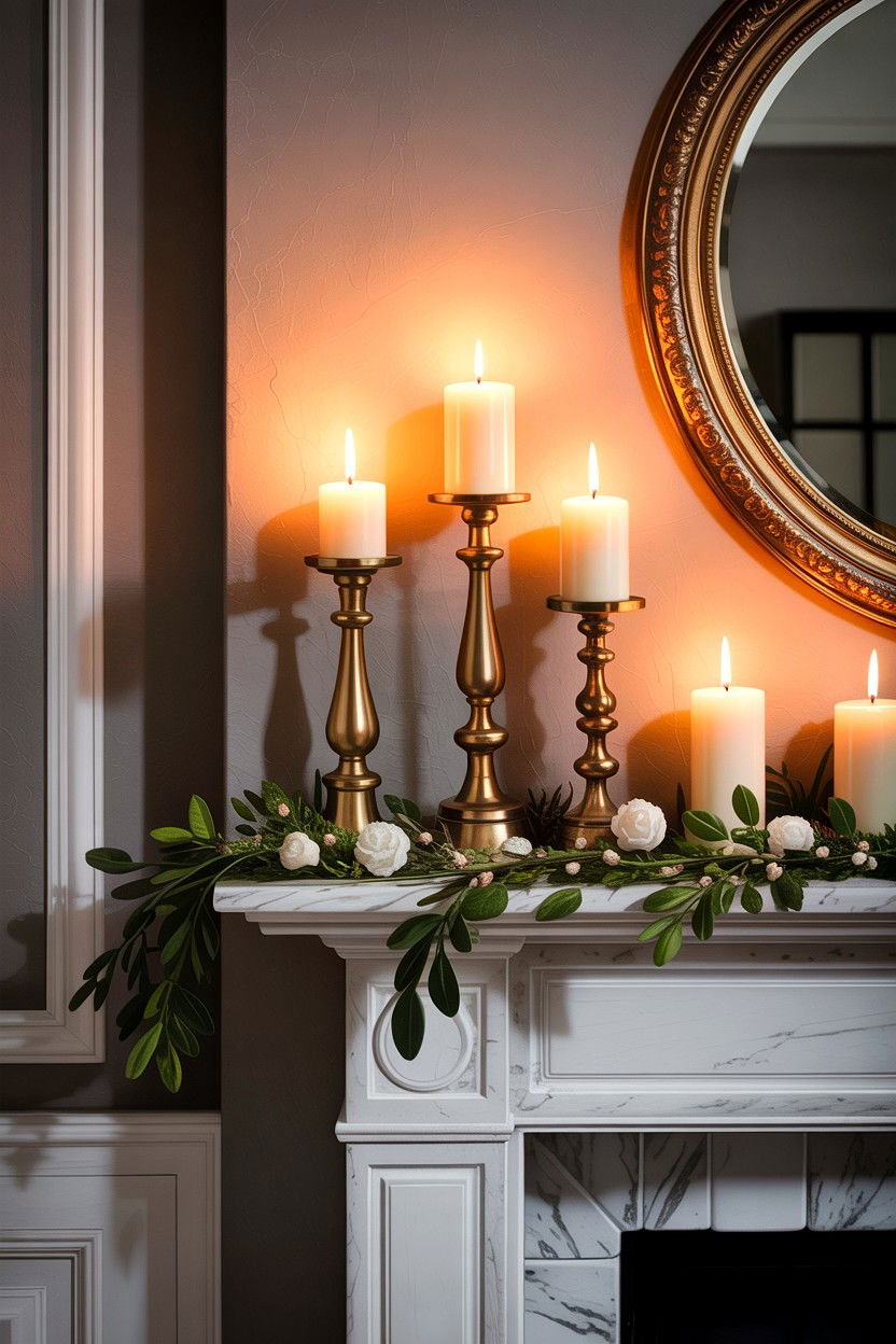 Candle Display On Mantel - 30 living room fireplace mantel ideas