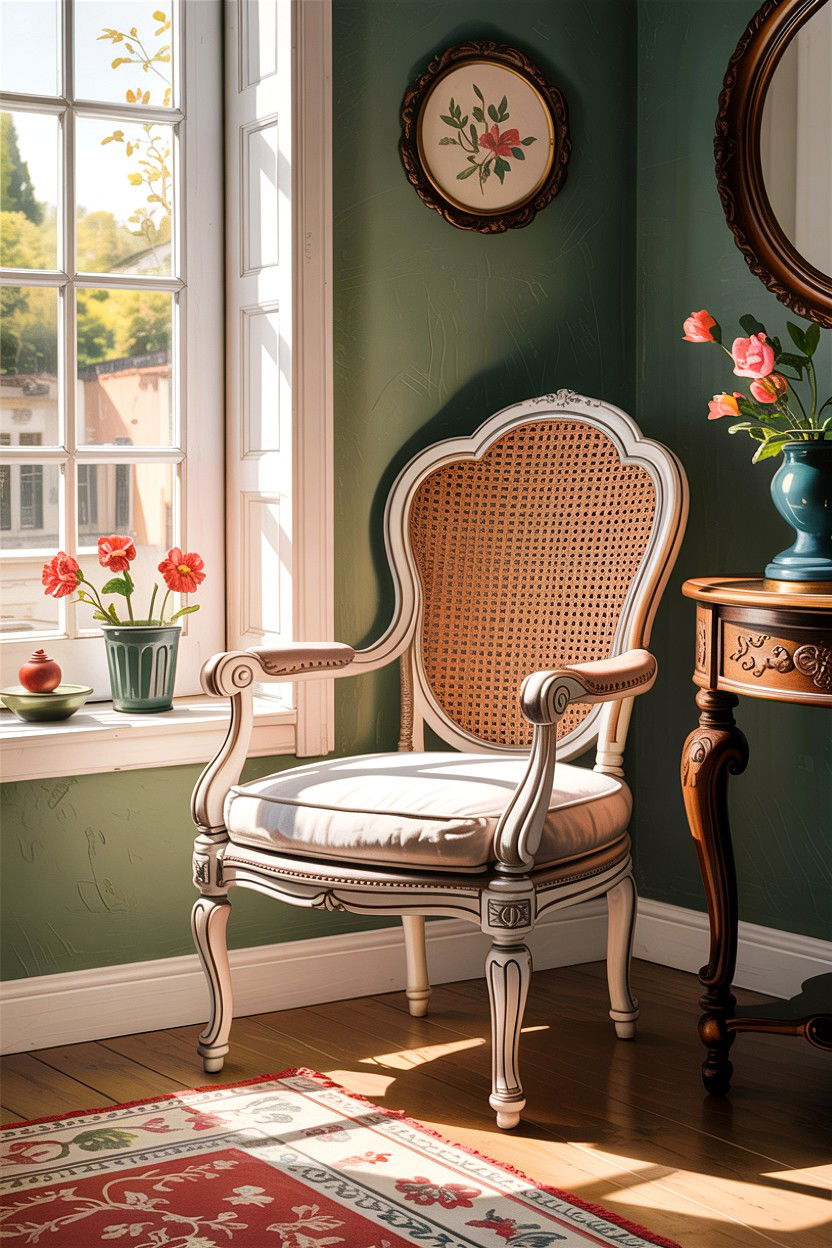 Cane Back Chair - 30 French shabby chic bedroom ideas