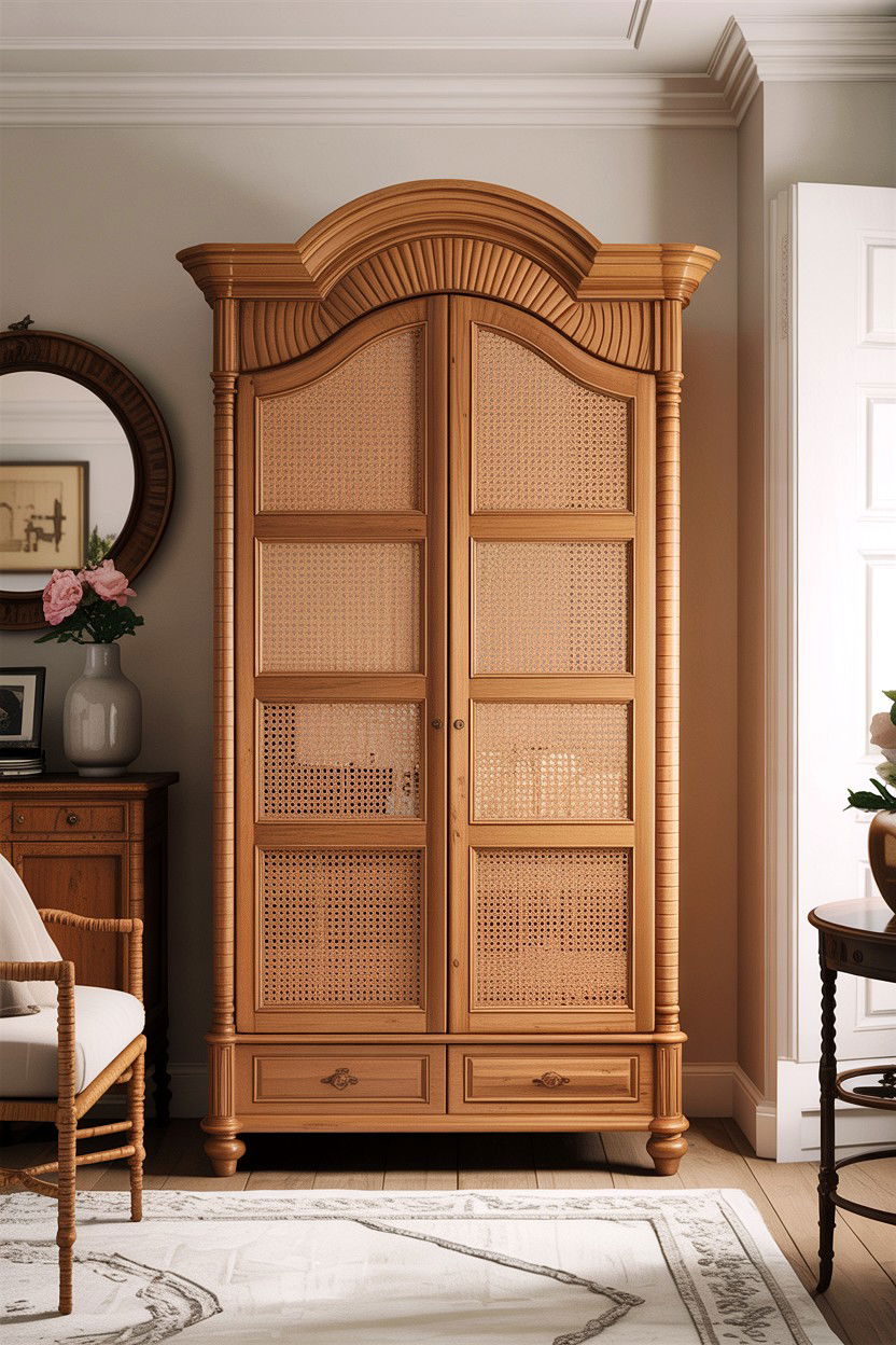 Cane armoire - 30 cane living room ideas