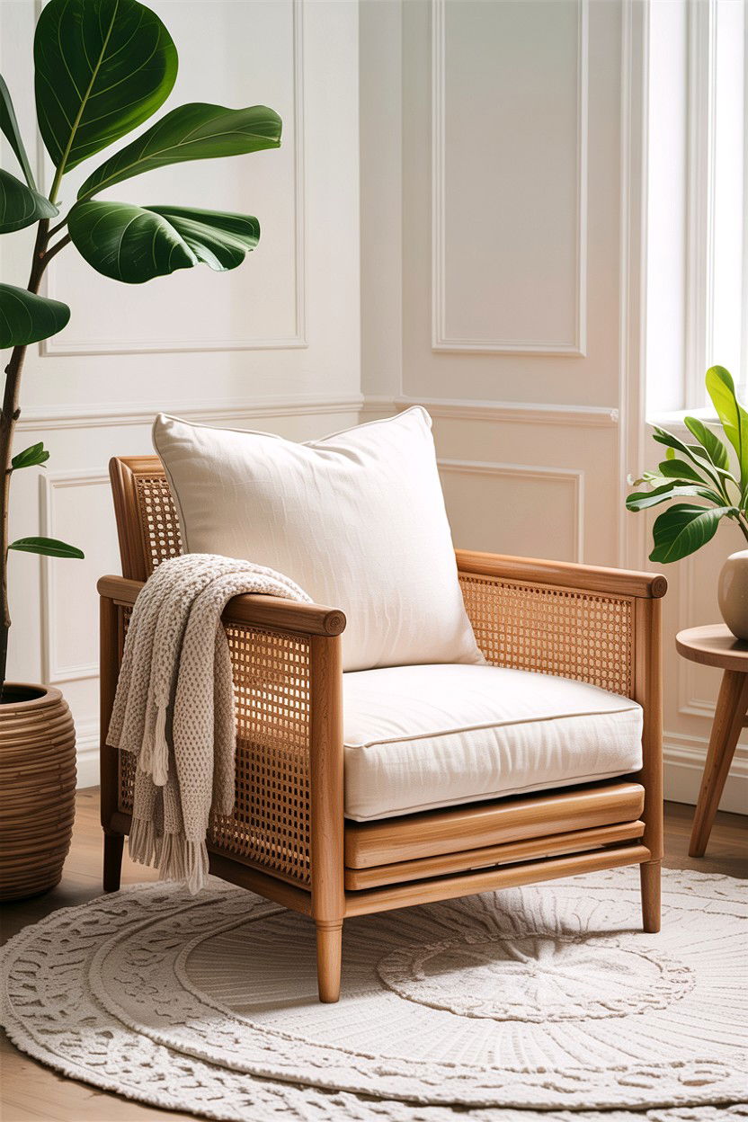 Cane back chair - 30 cane living room ideas