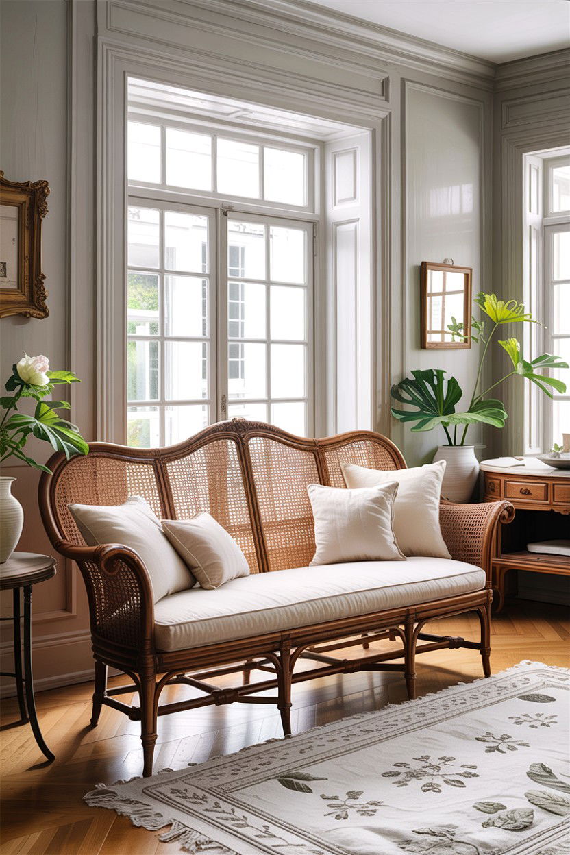 Cane back settee - 30 living room antique furniture ideas