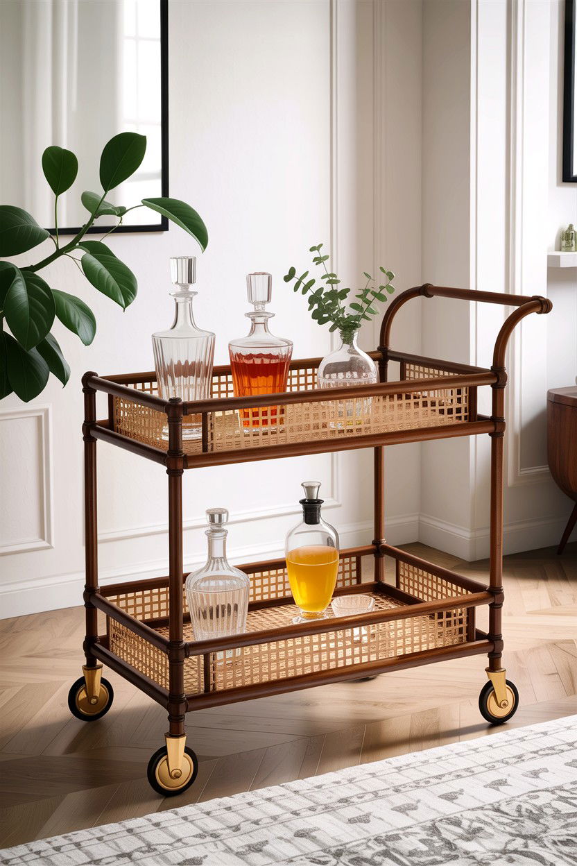 Cane bar cart - 30 cane living room ideas