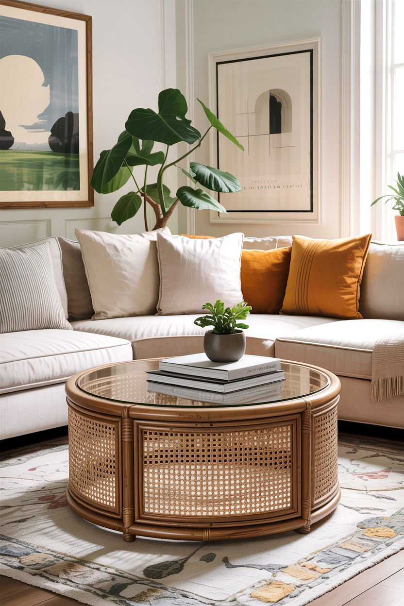 Cane coffee table - 30 cane living room ideas