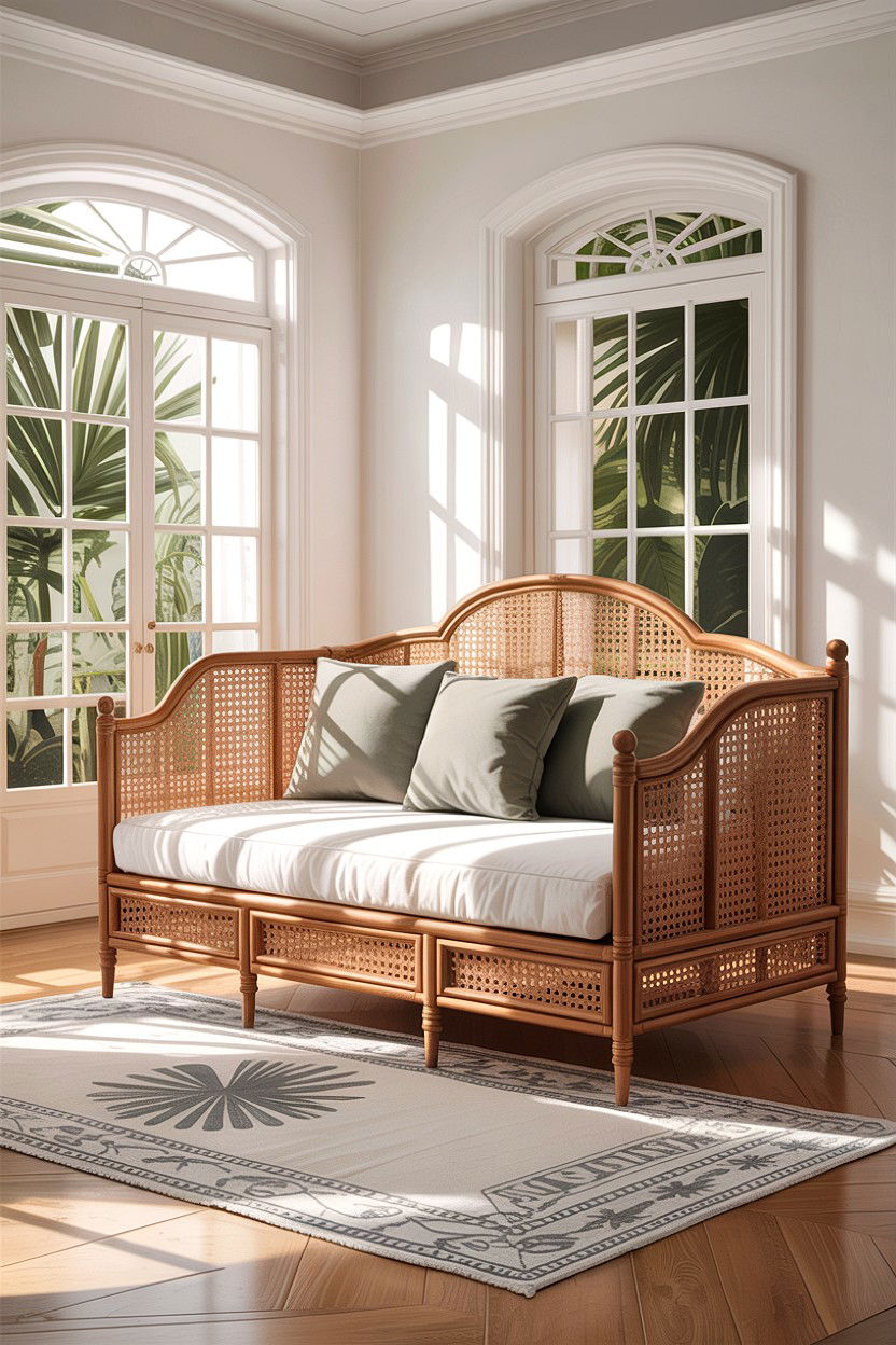 Cane daybed - 30 cane living room ideas
