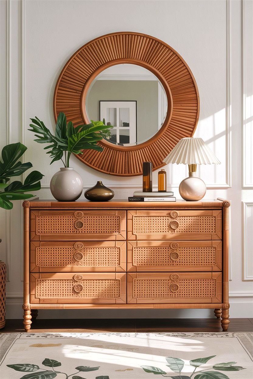 Cane dresser - 30 cane living room ideas