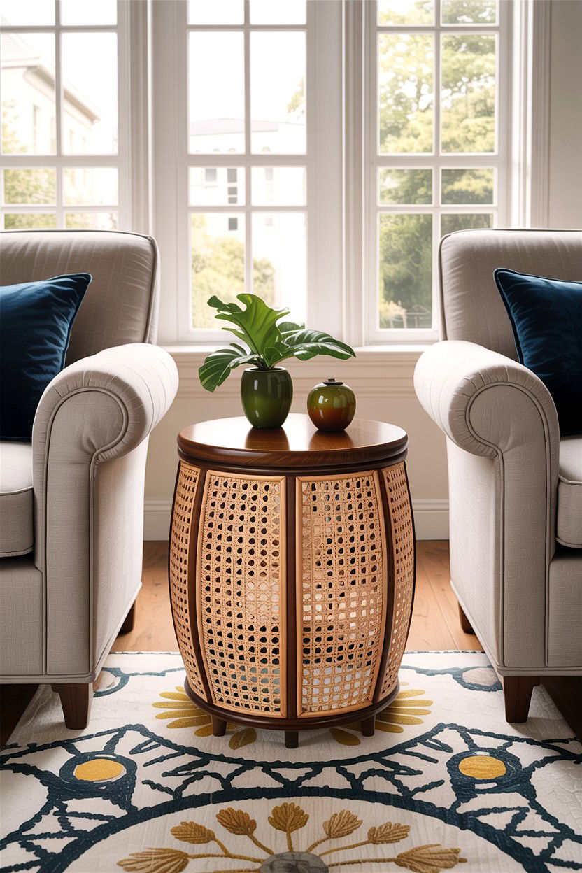 Cane end table - 30 cane living room ideas
