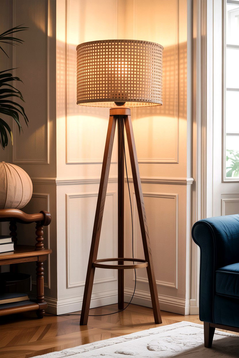 Cane floor lamp - 30 cane living room ideas