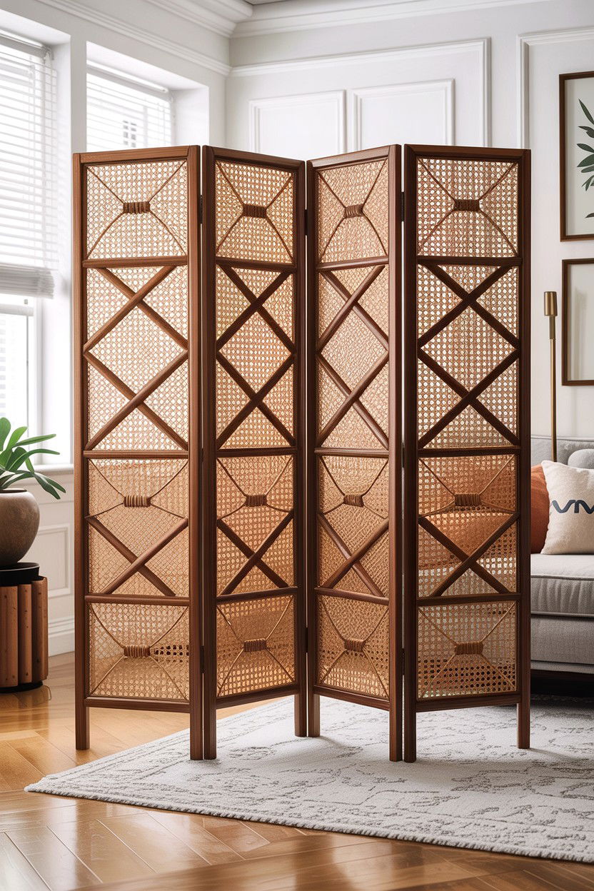 Cane folding screen - 30 cane living room ideas