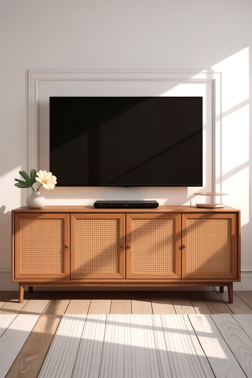 Cane media console - 30 cane living room ideas