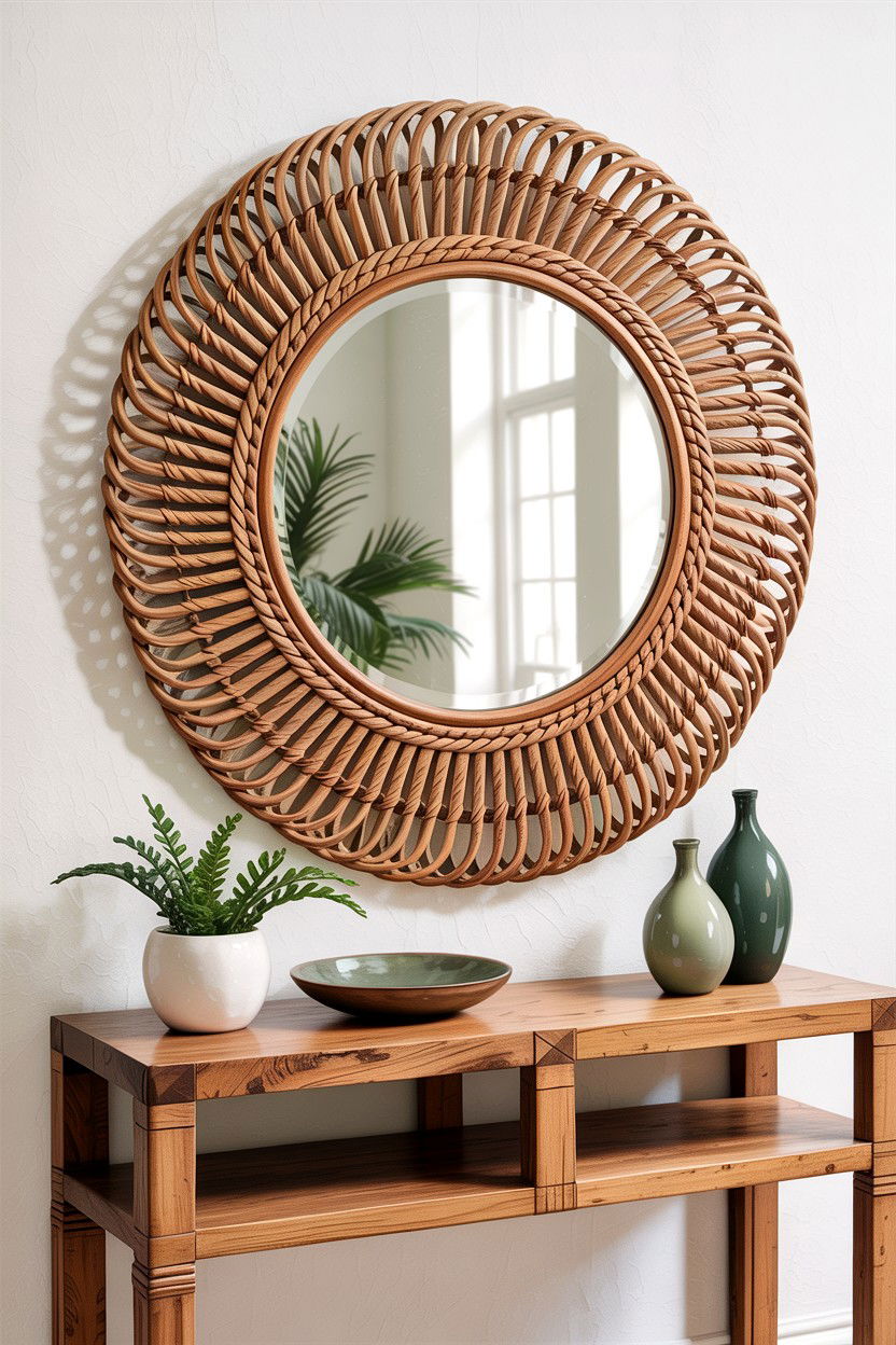 Cane mirror - 30 cane living room ideas