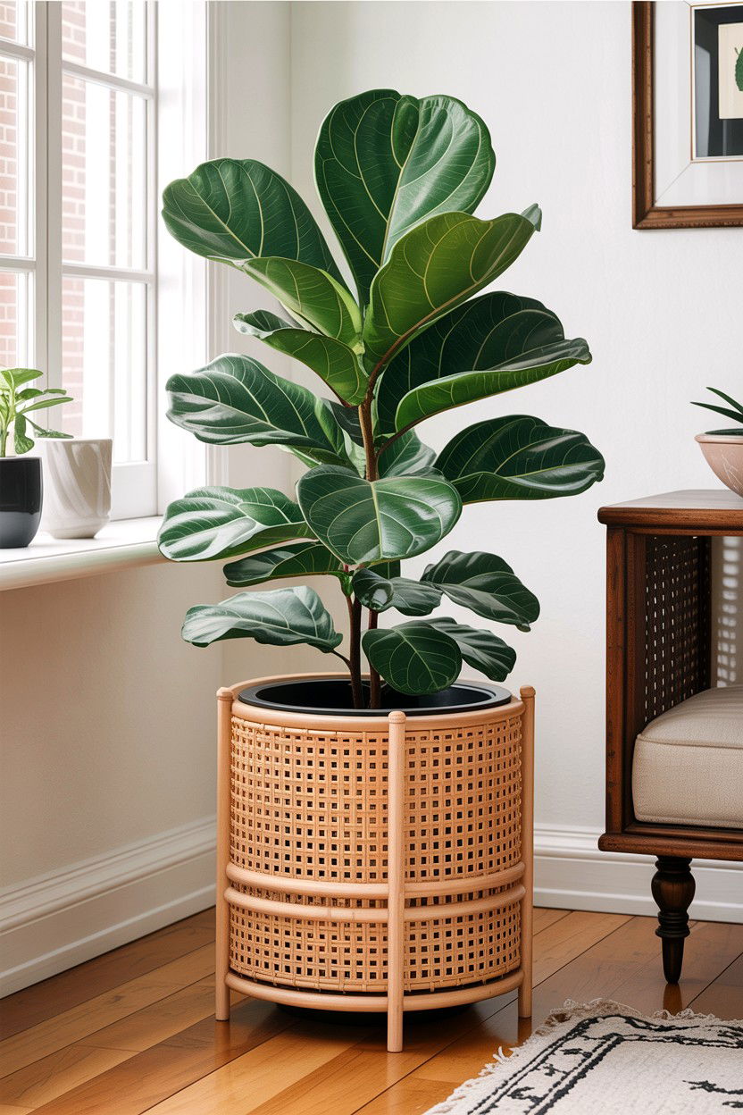 Cane planter - 30 cane living room ideas