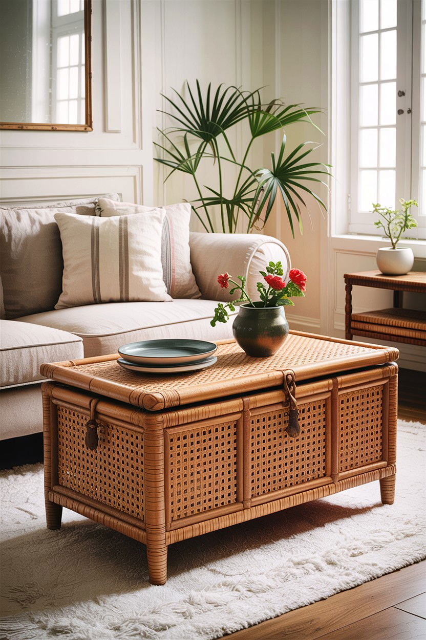 Cane storage trunk - 30 cane living room ideas