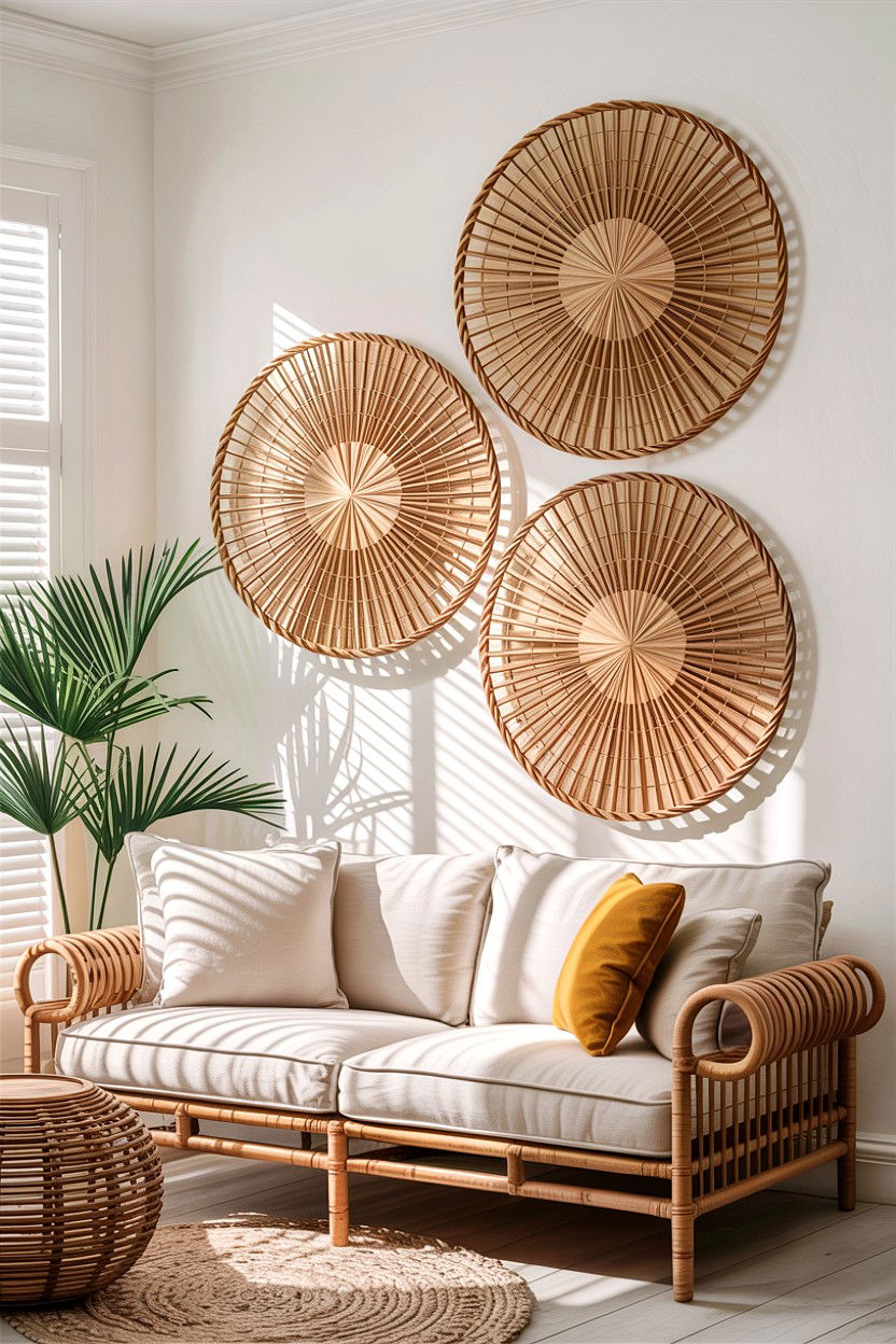 Cane wall decor - 30 cane living room ideas