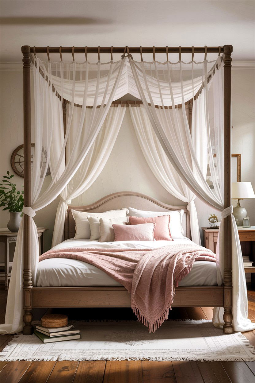 Canopy Bed With Sheer Fabric - 30 cottage core bedroom ideas