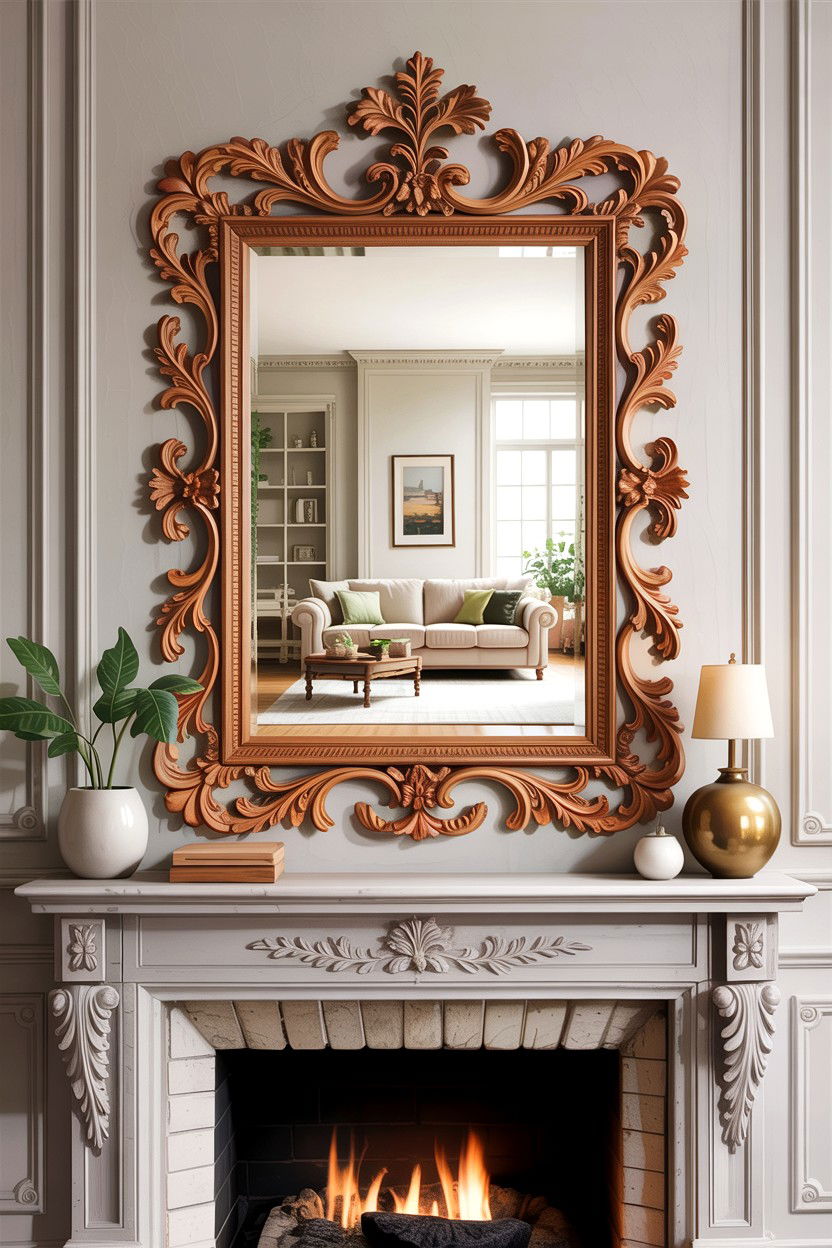 Carved wood mirror - 30 handcrafted living room ideas