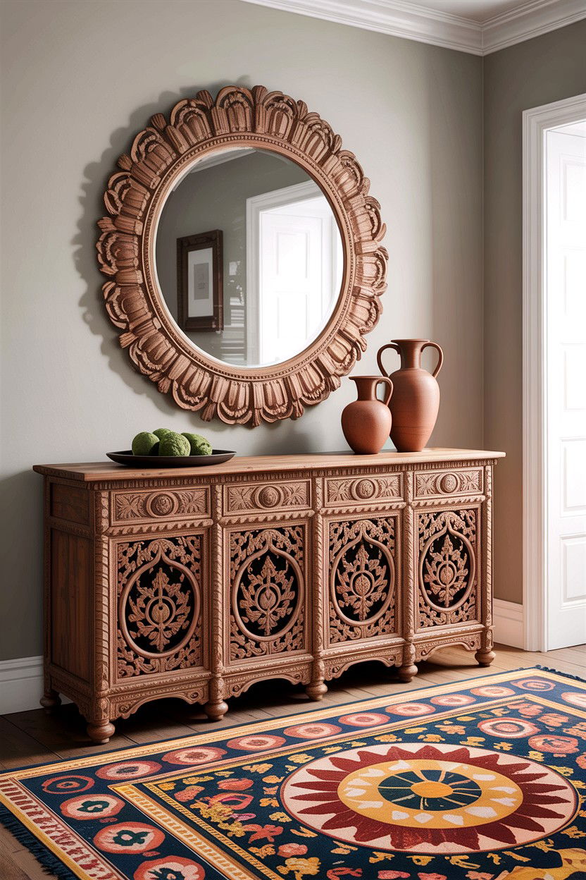 Carved wooden sideboard - 30 living room Indian furniture ideas