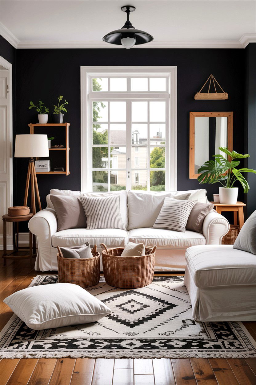 Casual black and white living room - 30 black and white living room ideas