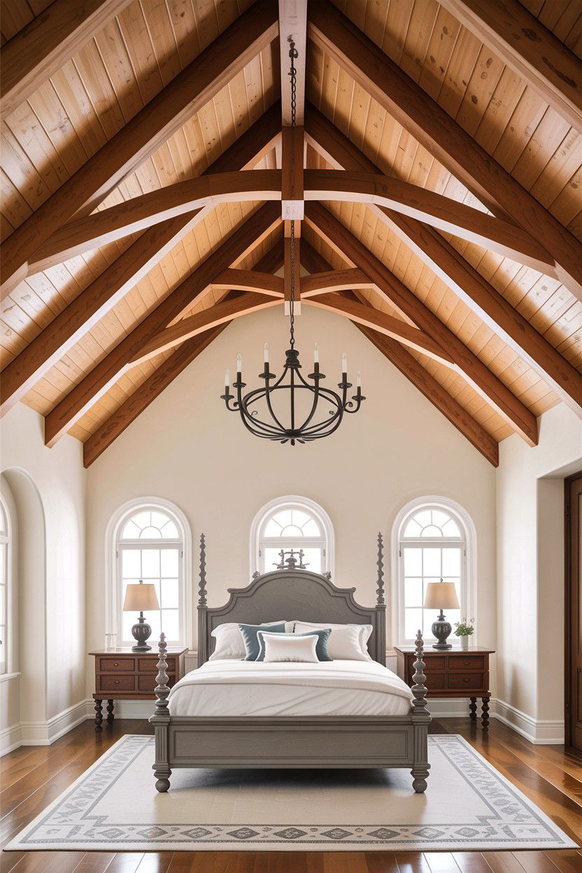 Cathedral Ceiling With Beam - 30 exposed beam bedroom ideas