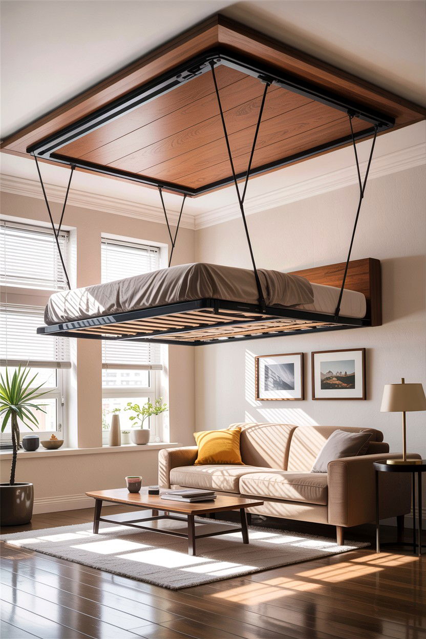 Ceiling Bed Lift - 30 bedroom hidden bed ideas