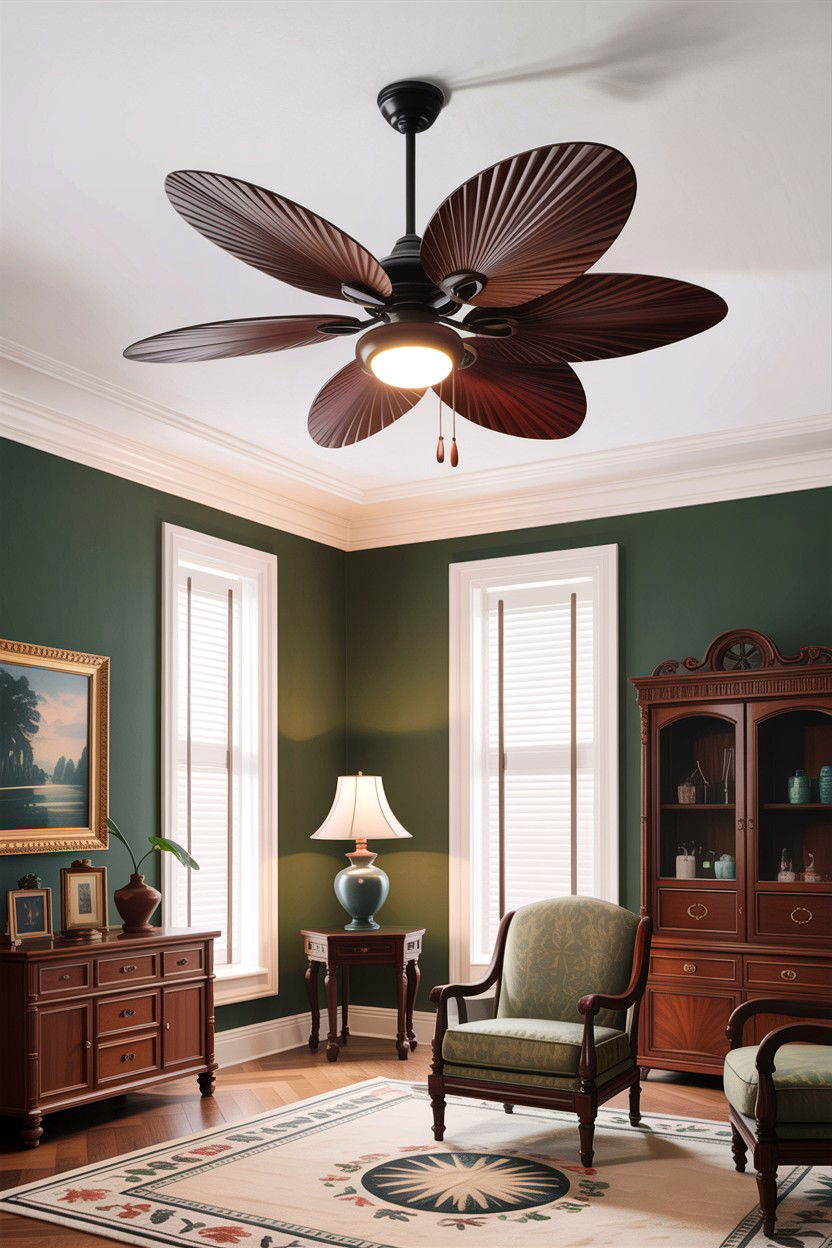 Ceiling Fan With Palm Blades - 30 British colonial bedroom ideas