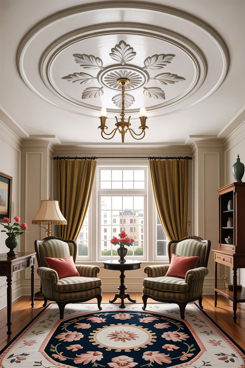 Ceiling medallion living room - 30 living room fifth wall ideas