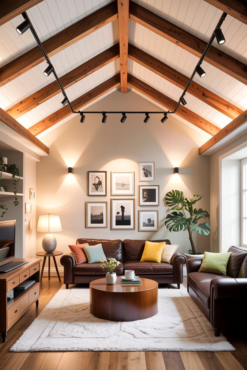 Ceiling rafter lighting - 30 living room exposed rafter ideas