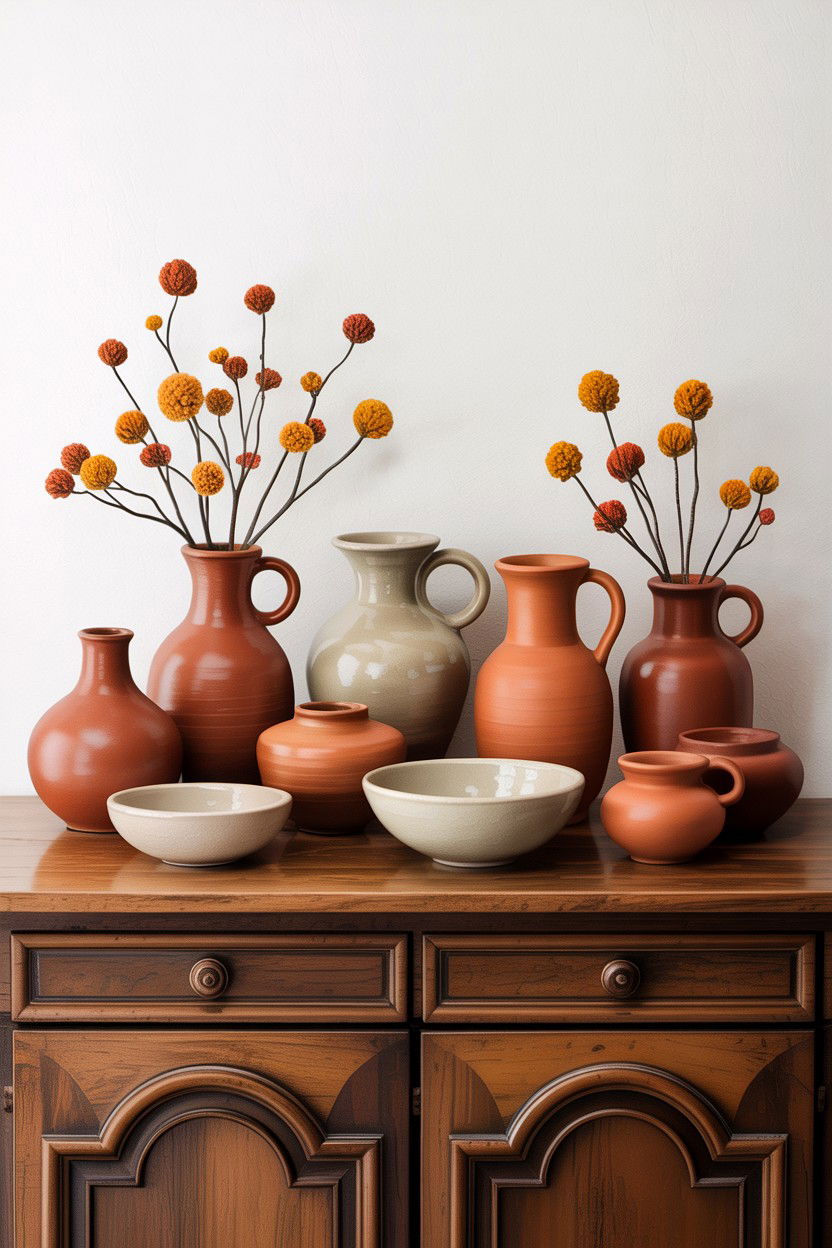 Ceramic pottery display - 30 handcrafted living room ideas