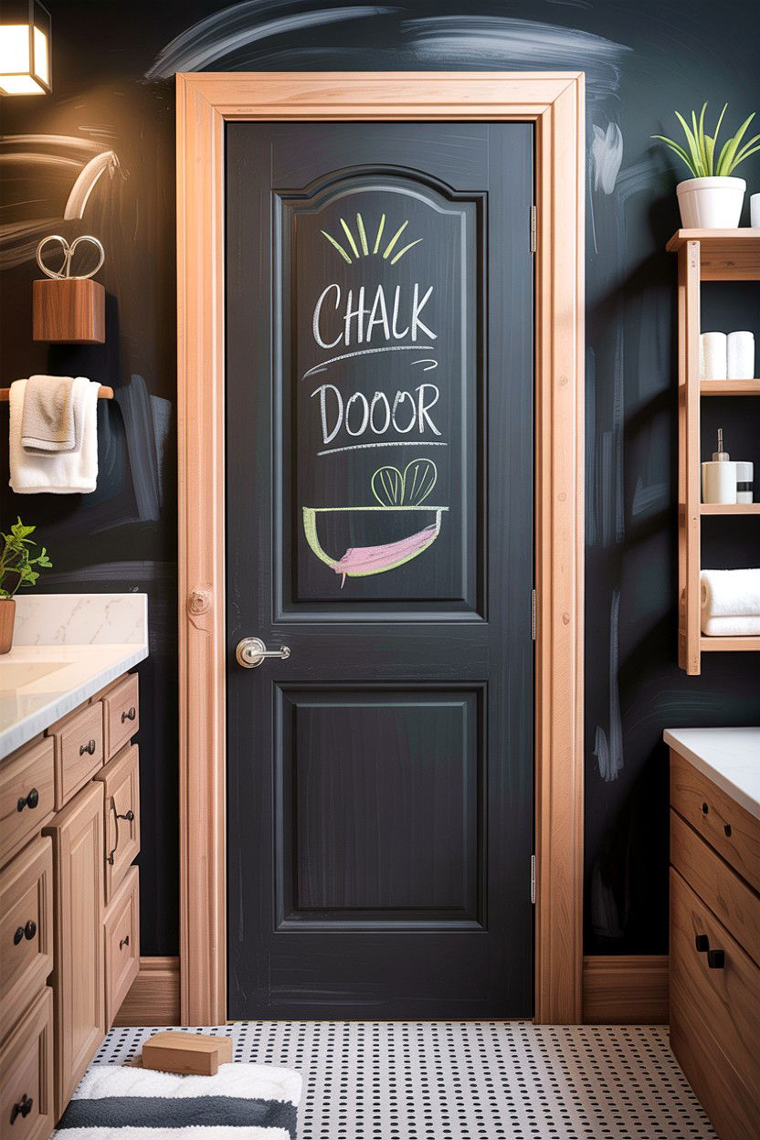 Chalkboard paint bathroom door - 30 bathroom door statement ideas
