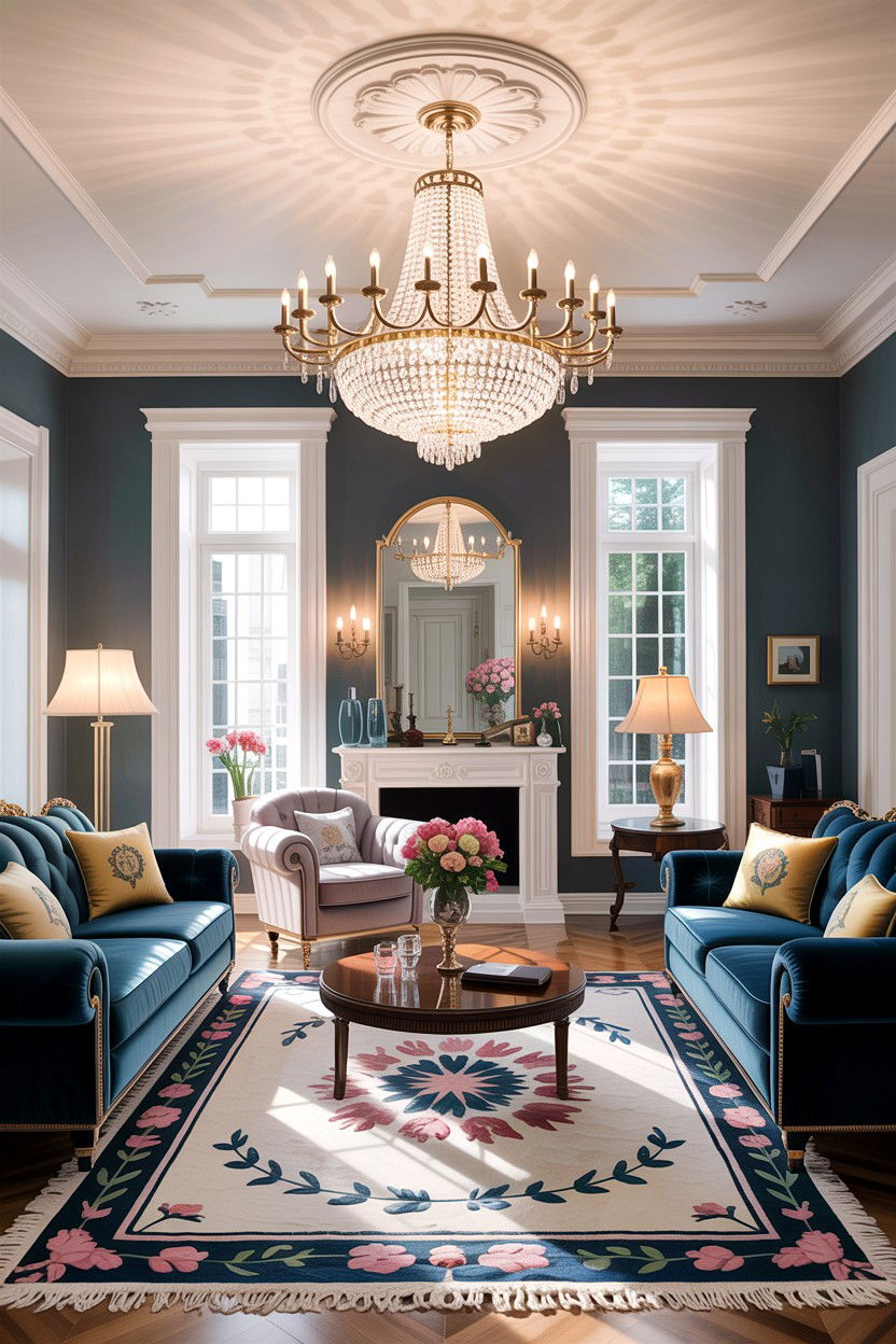 Chandelier lighting - 30 grandmillennial living room ideas