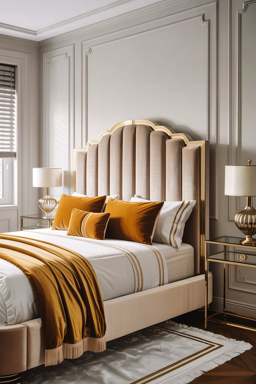 Channel tufted linen headboard - 30 bedroom linen headboards