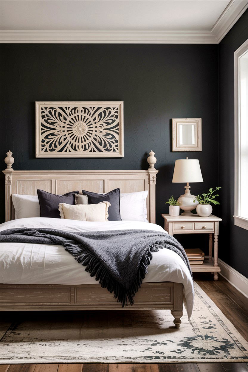 Charcoal Grey Accent Wall - 30 rustic grey bedroom ideas