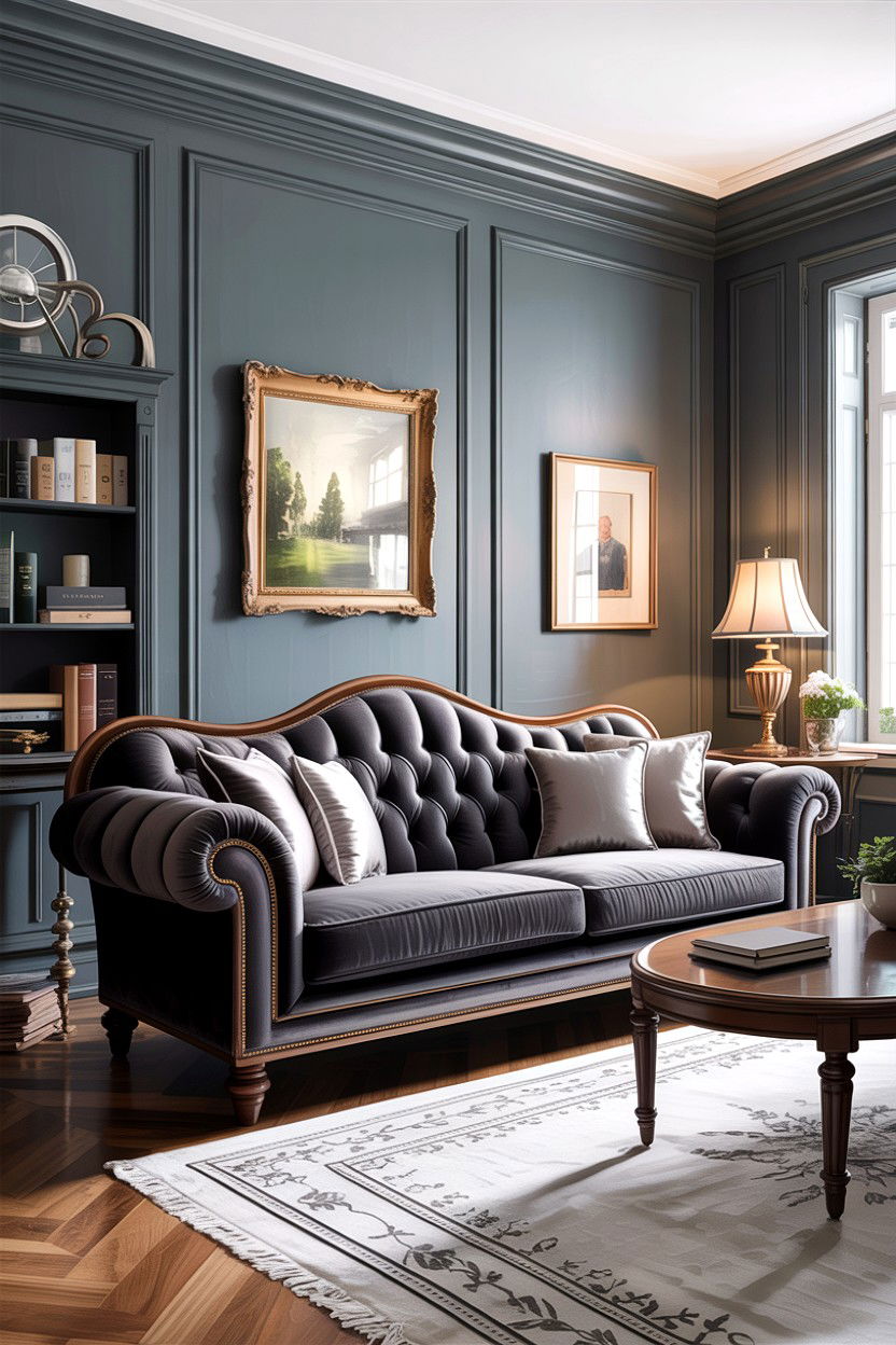 Charcoal Grey Velvet Sofa - 30 traditional grey living room ideas