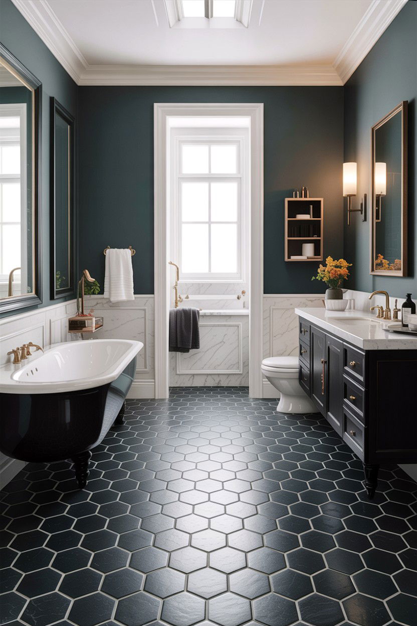 Charcoal Hexagon Tile Bathroom Floor - 30 hexagon tile bathroom ideas