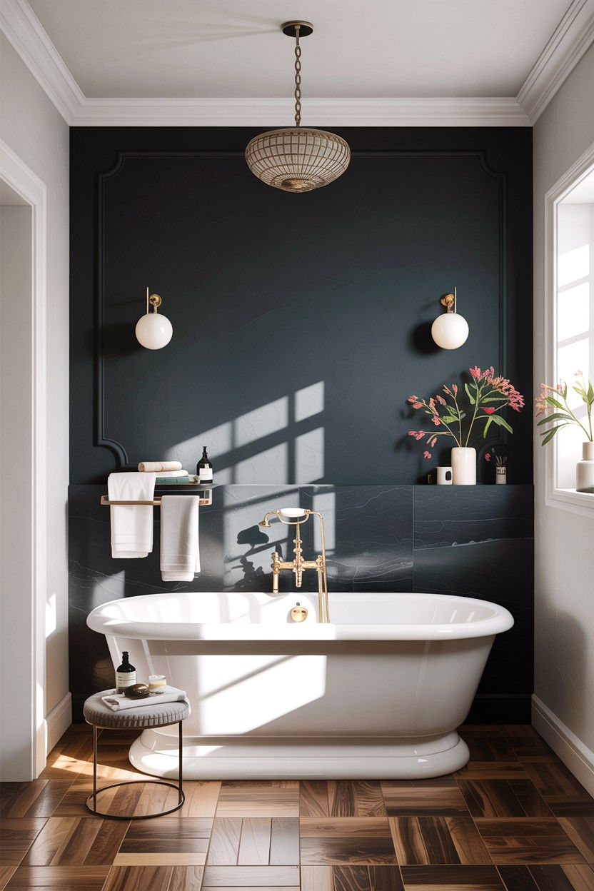 Charcoal accent wall - 30 gray and white bathroom ideas