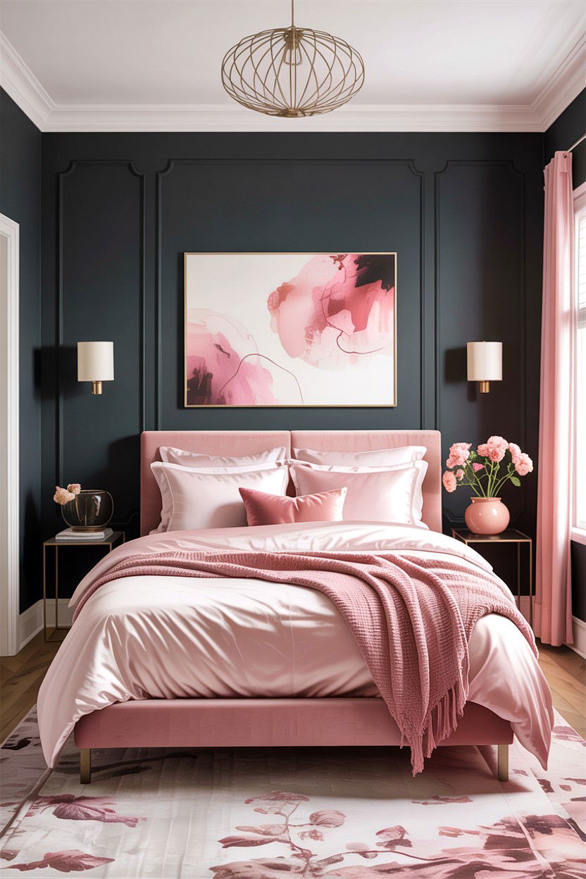 Charcoal and blush pink bedroom - 30 charcoal bedroom ideas