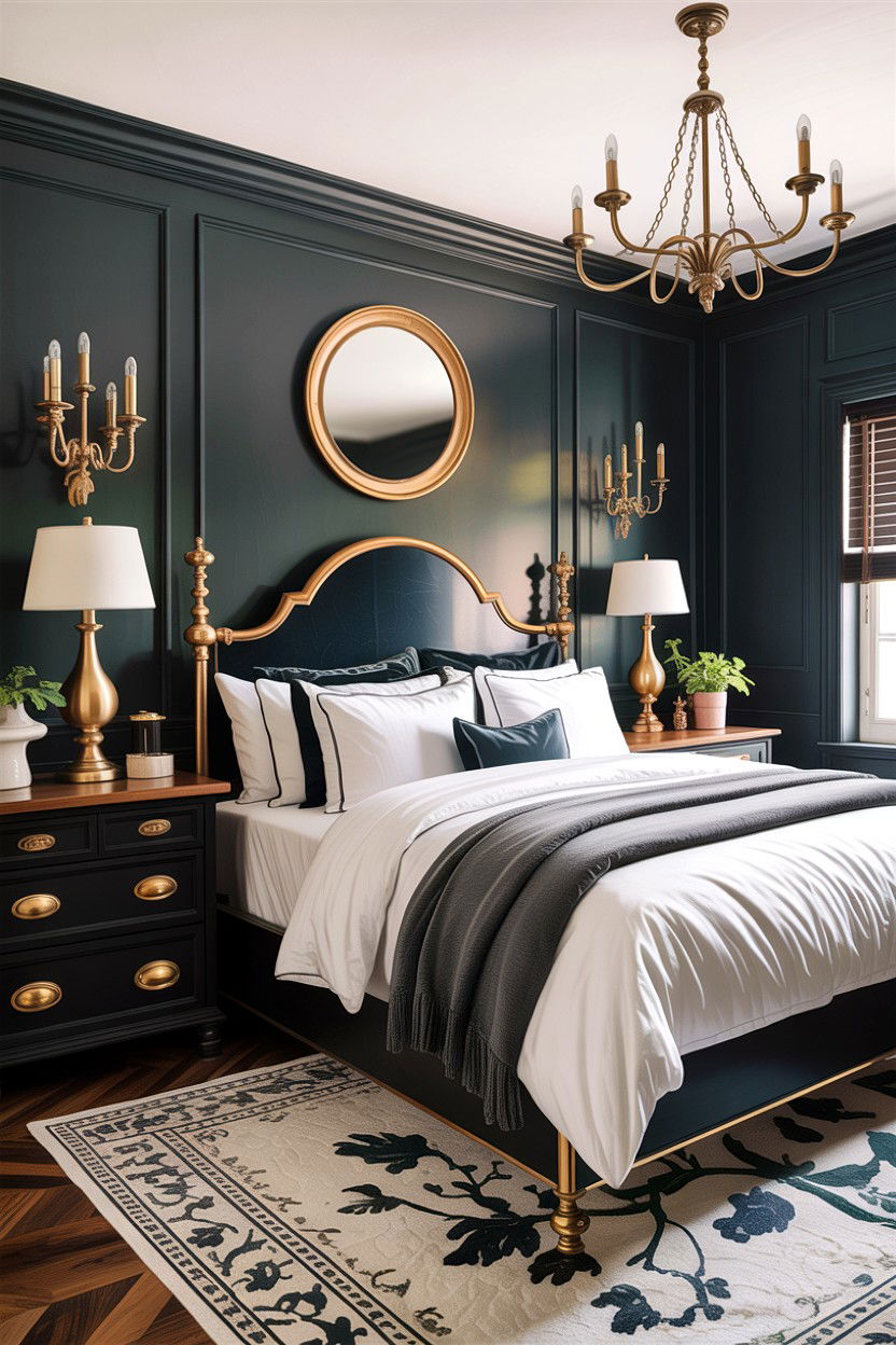 Charcoal and brass fixtures - 30 charcoal bedroom ideas