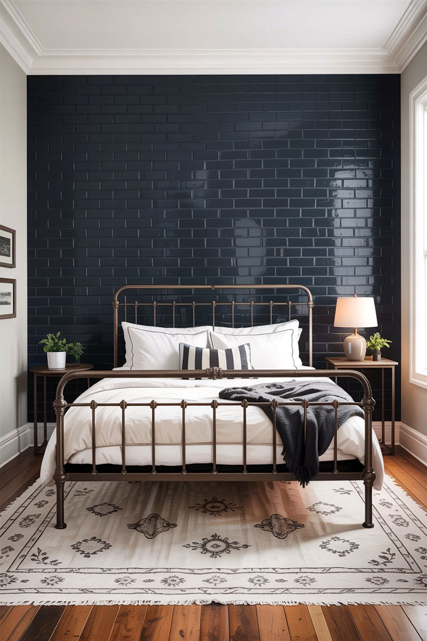 Charcoal and brick wall - 30 charcoal bedroom ideas