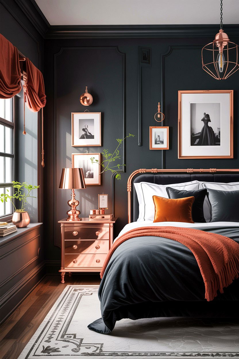 Charcoal and copper accents - 30 charcoal bedroom ideas