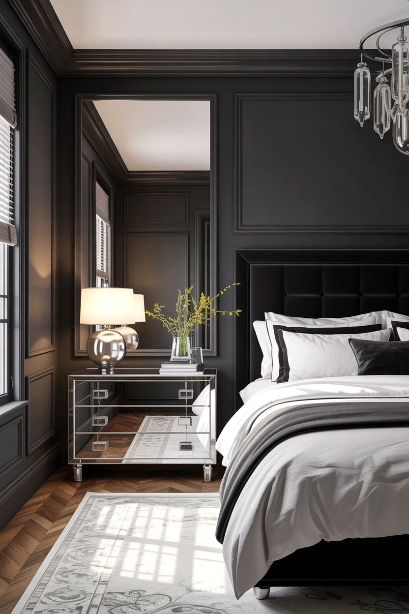 Charcoal and glass elements - 30 charcoal bedroom ideas