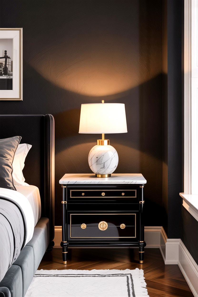 Charcoal and marble nightstand - 30 charcoal bedroom ideas