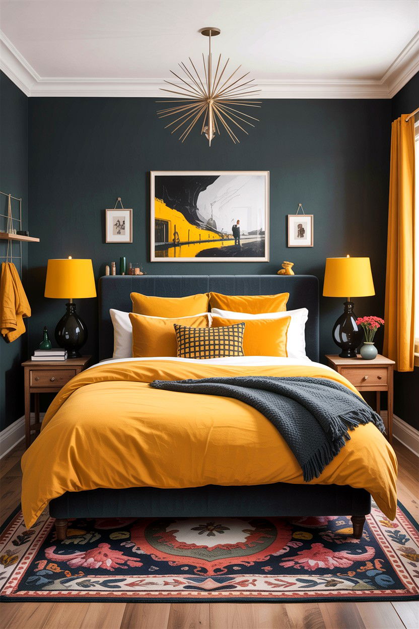 Charcoal and mustard yellow bedroom - 30 charcoal bedroom ideas