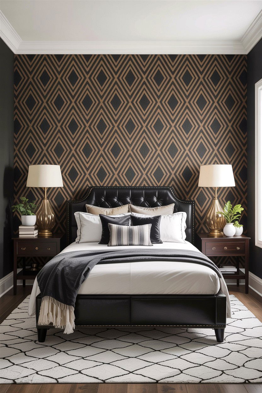 Charcoal and patterned wallpaper - 30 charcoal bedroom ideas