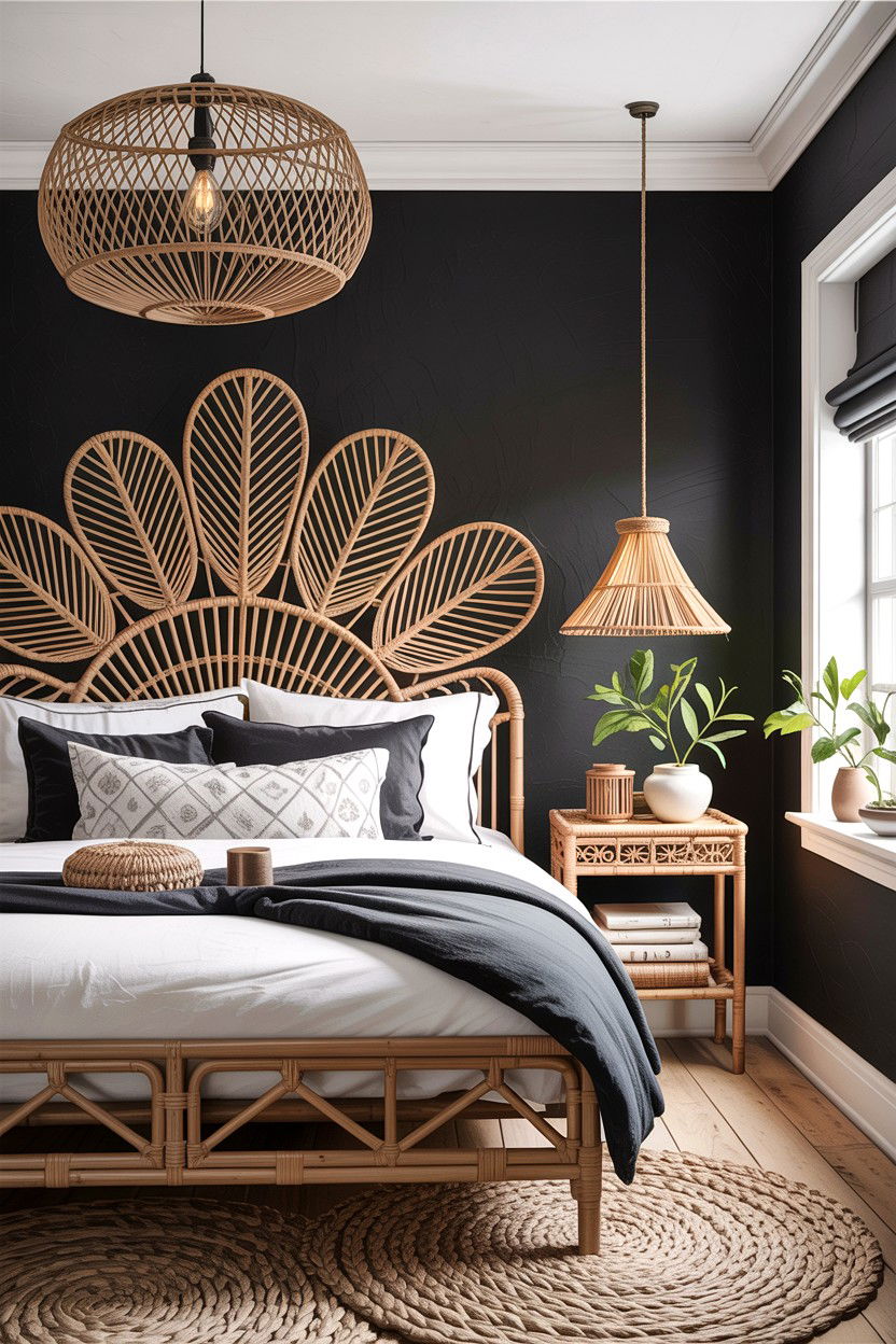 Charcoal and rattan decor - 30 charcoal bedroom ideas