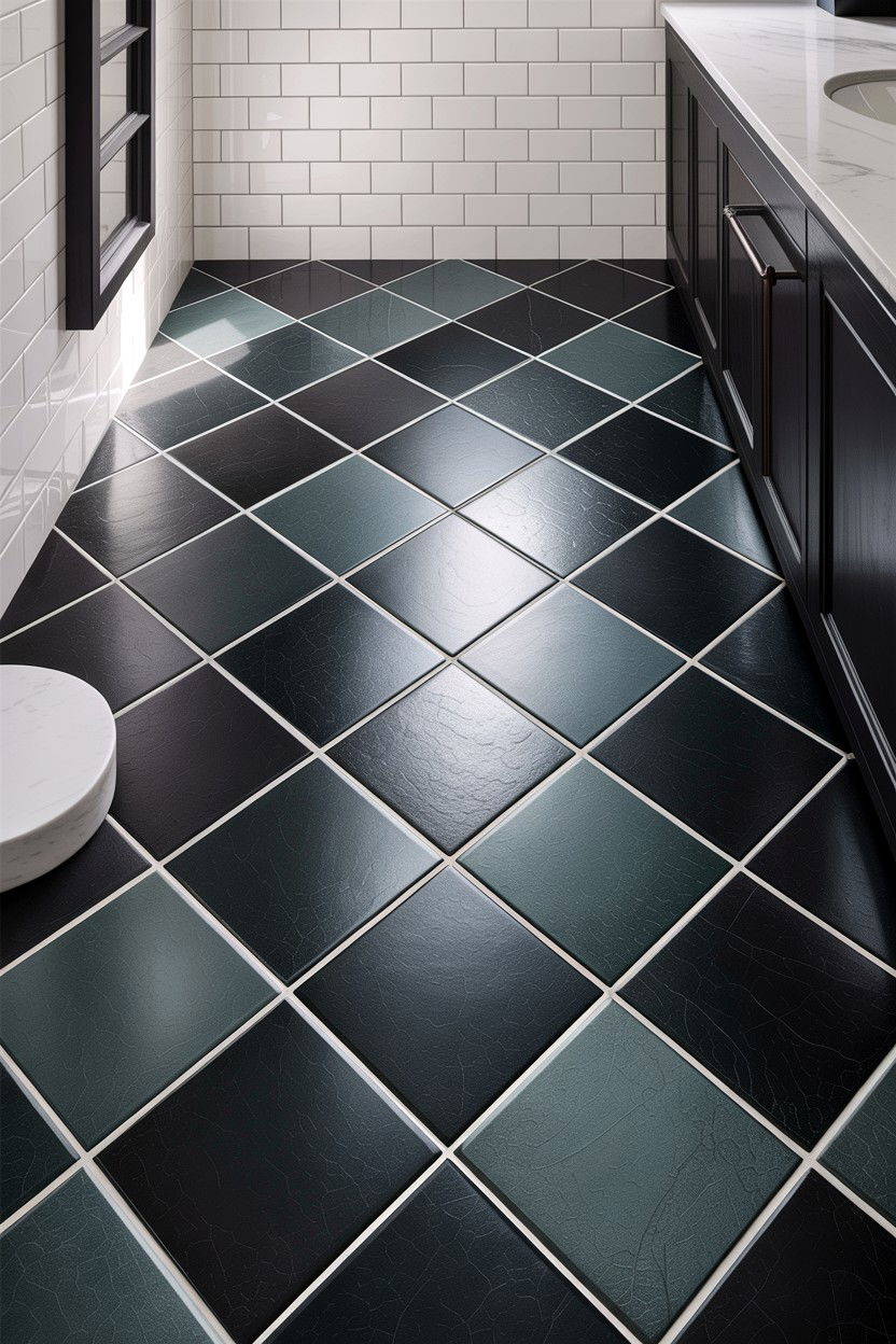 Charcoal gray diamond floor - 30 diamond tile bathroom ideas