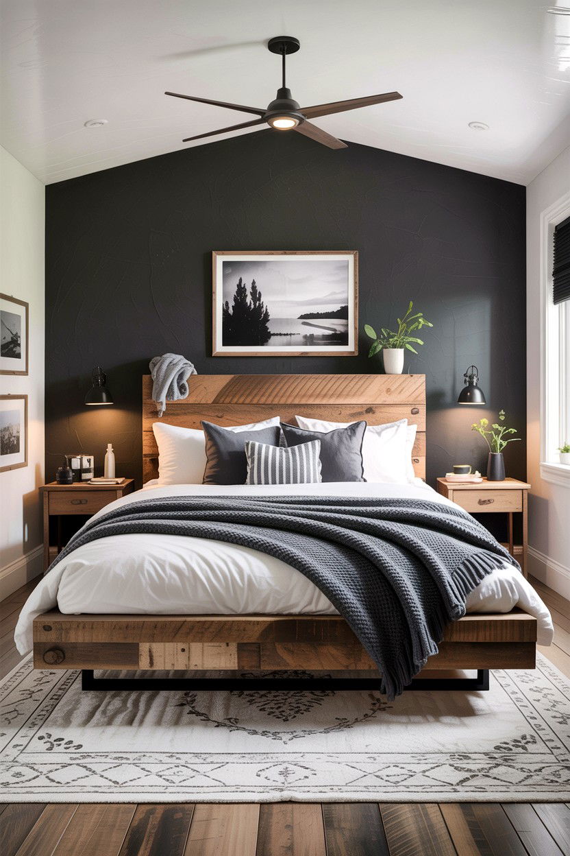 Charcoal grey and wood bedroom - 30 bedroom color schemes