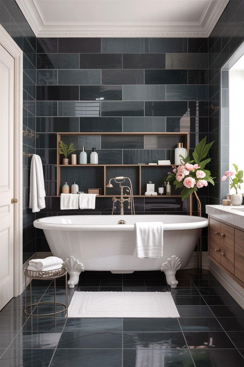 Charcoal grey bathroom tile - 30 high contrast bathroom ideas