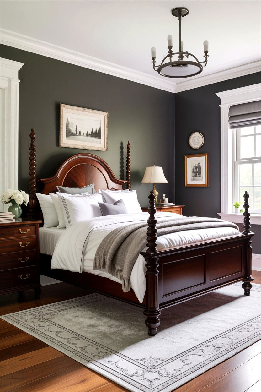 Charcoal grey bedroom with white trim - 30 traditional grey bedroom ideas