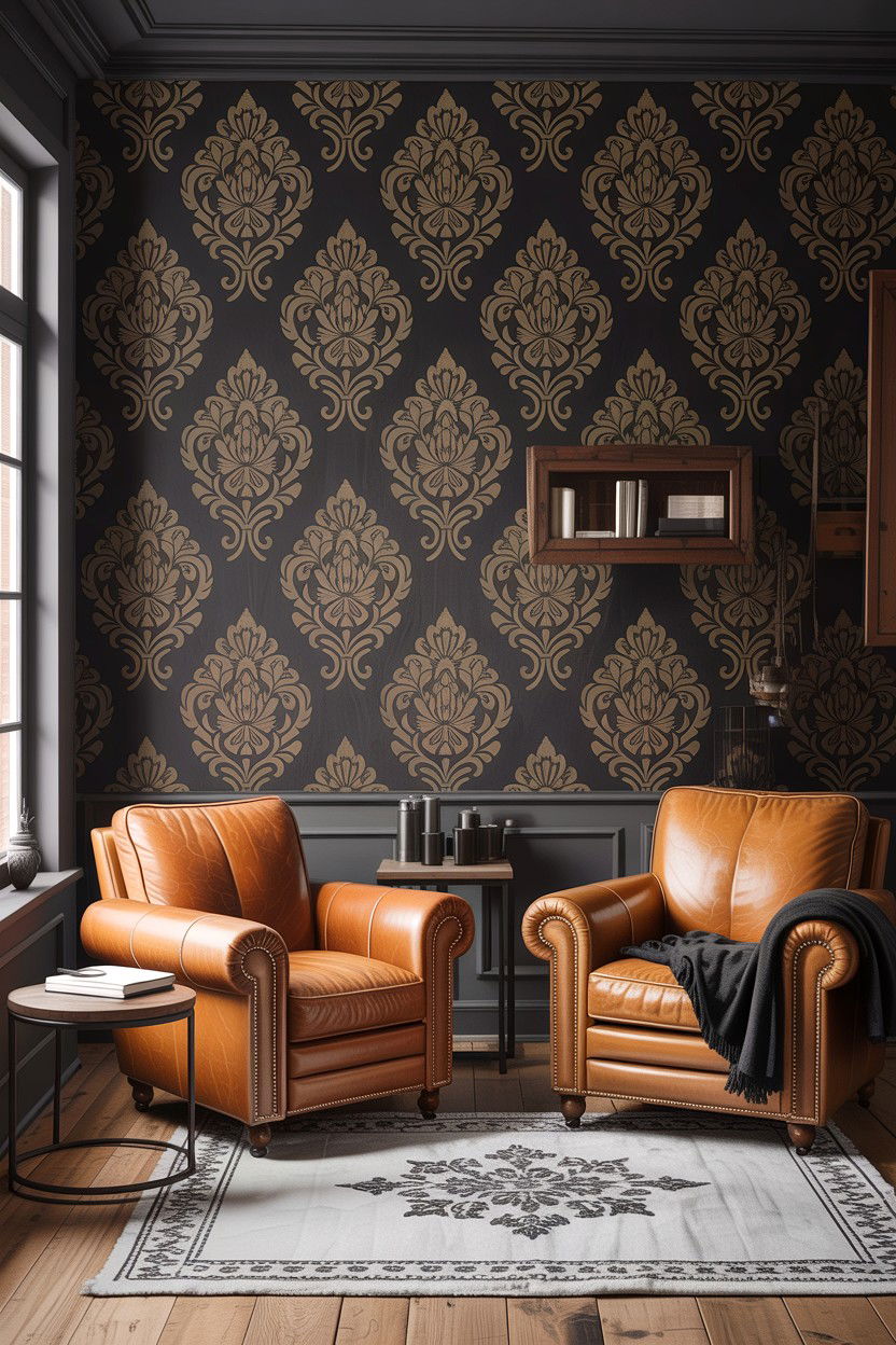 Charcoal grey damask wallpaper - 30 living room damask wallpapers